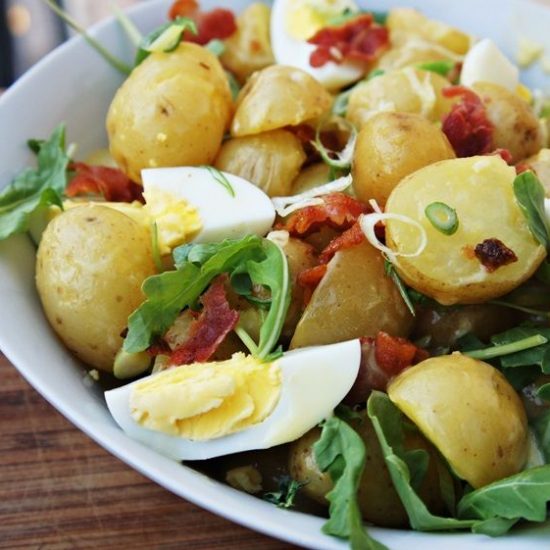 Receita de Salada de Batata Bolinha com Bacon