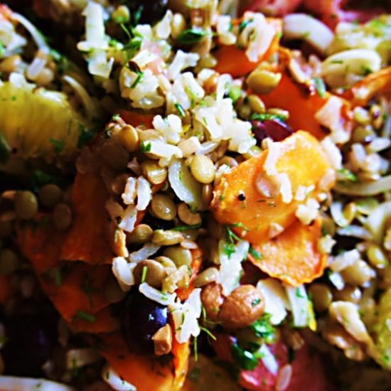Receita de Salada de Laranja, Funcho, Lentilha e Arroz Integral